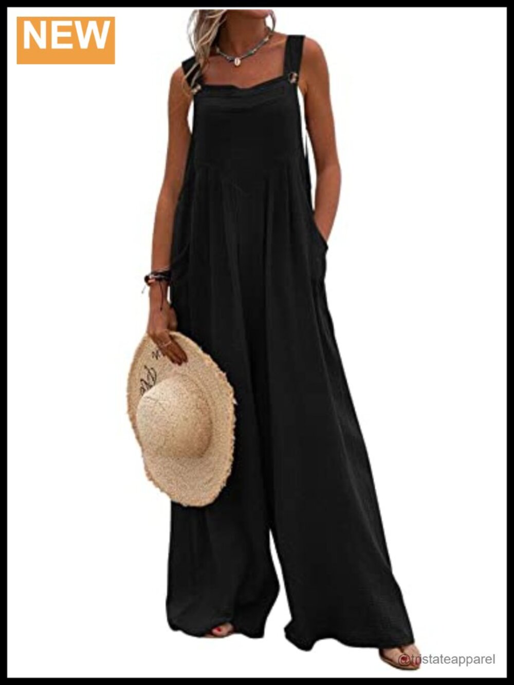 Wide Leg Bib Overalls Jumpsuit Adjustable Strap Pockets